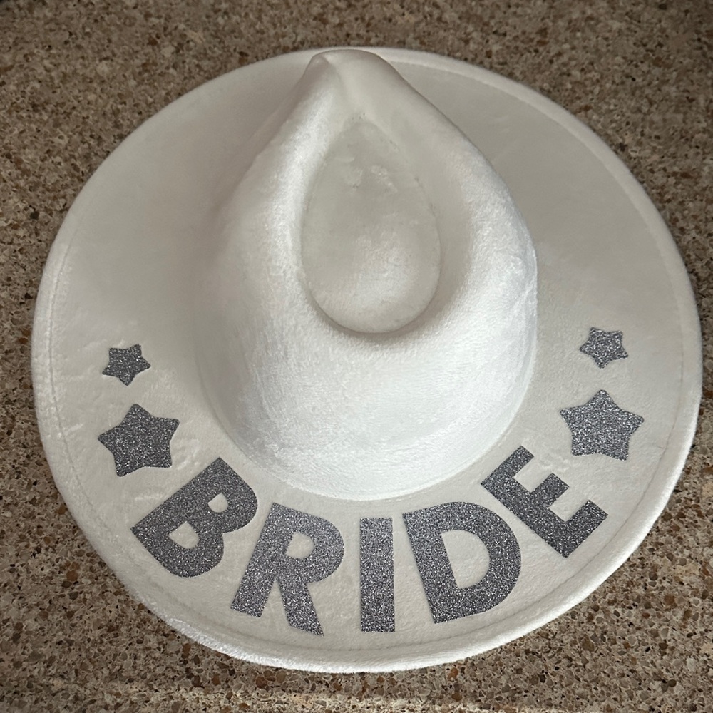 White Bride Cowboy Hat with Silver Accents